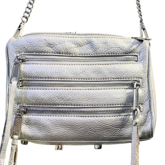 Rebecca Minkoff Metallic Silver Leather Crossbody with Chain Strap - Picture 3 of 9